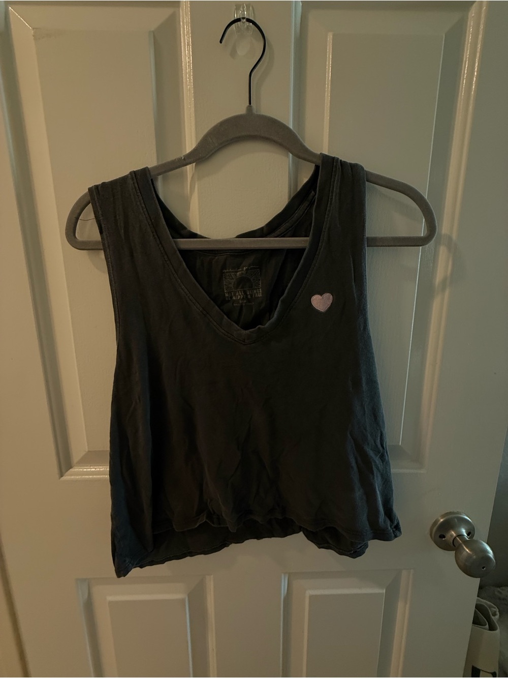 Spiritual Gangster Charcoal V-Neck Tank with Pink Heart Patch